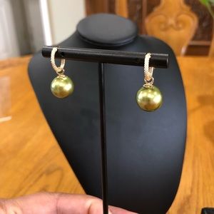 Genuine Pistachio South Sea Pearls in 18k Gold